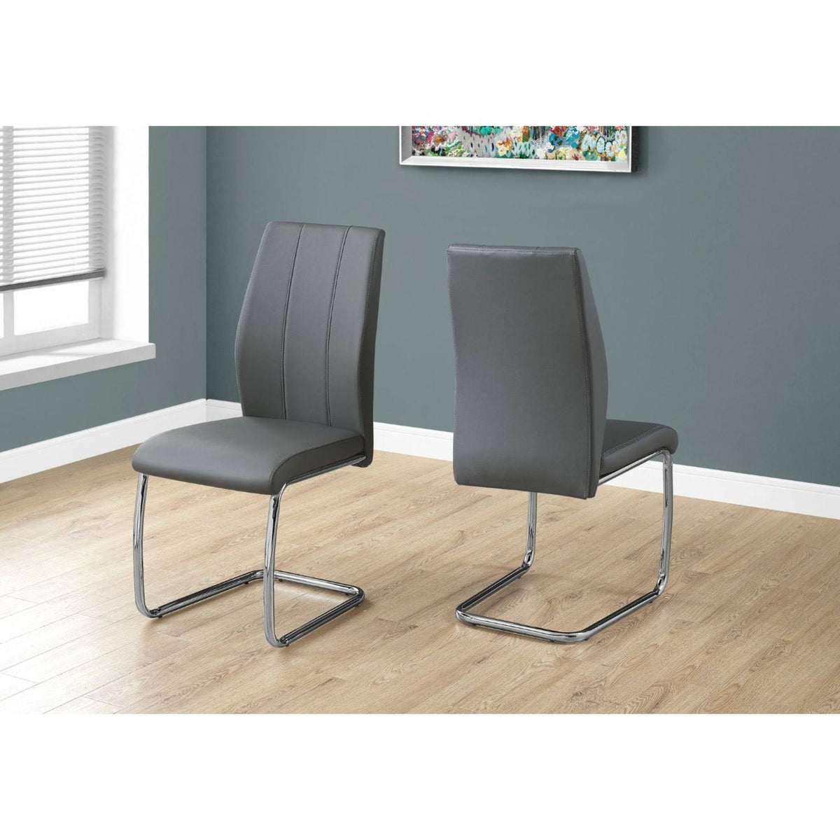 2 Piece Dining Chair Black Leather-Look Chrome N560