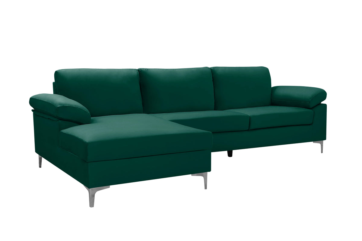 Green Velvet L-Shaped Sectional Sleeper Sofa U869