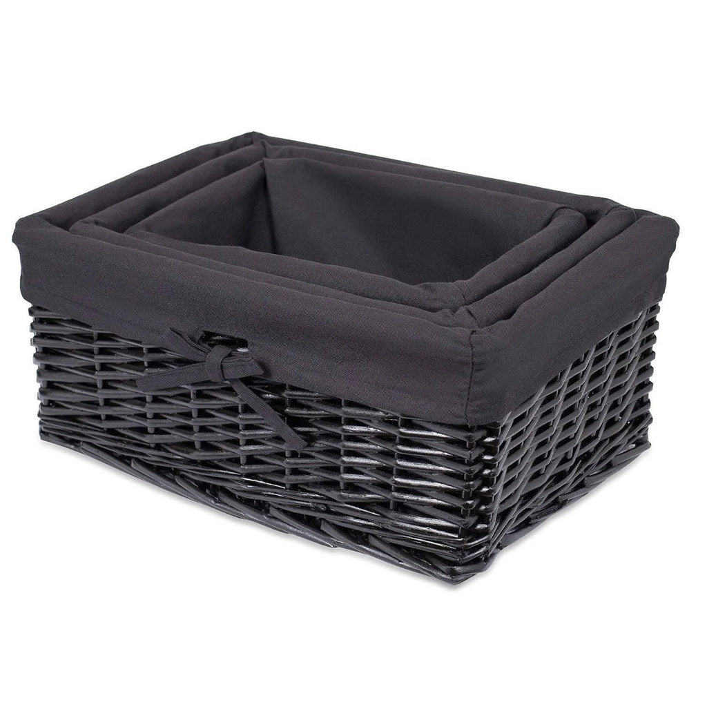 Woven Willow Baskets with Liner, Set of 5, Rectangular Storage Bins with Lids I186729