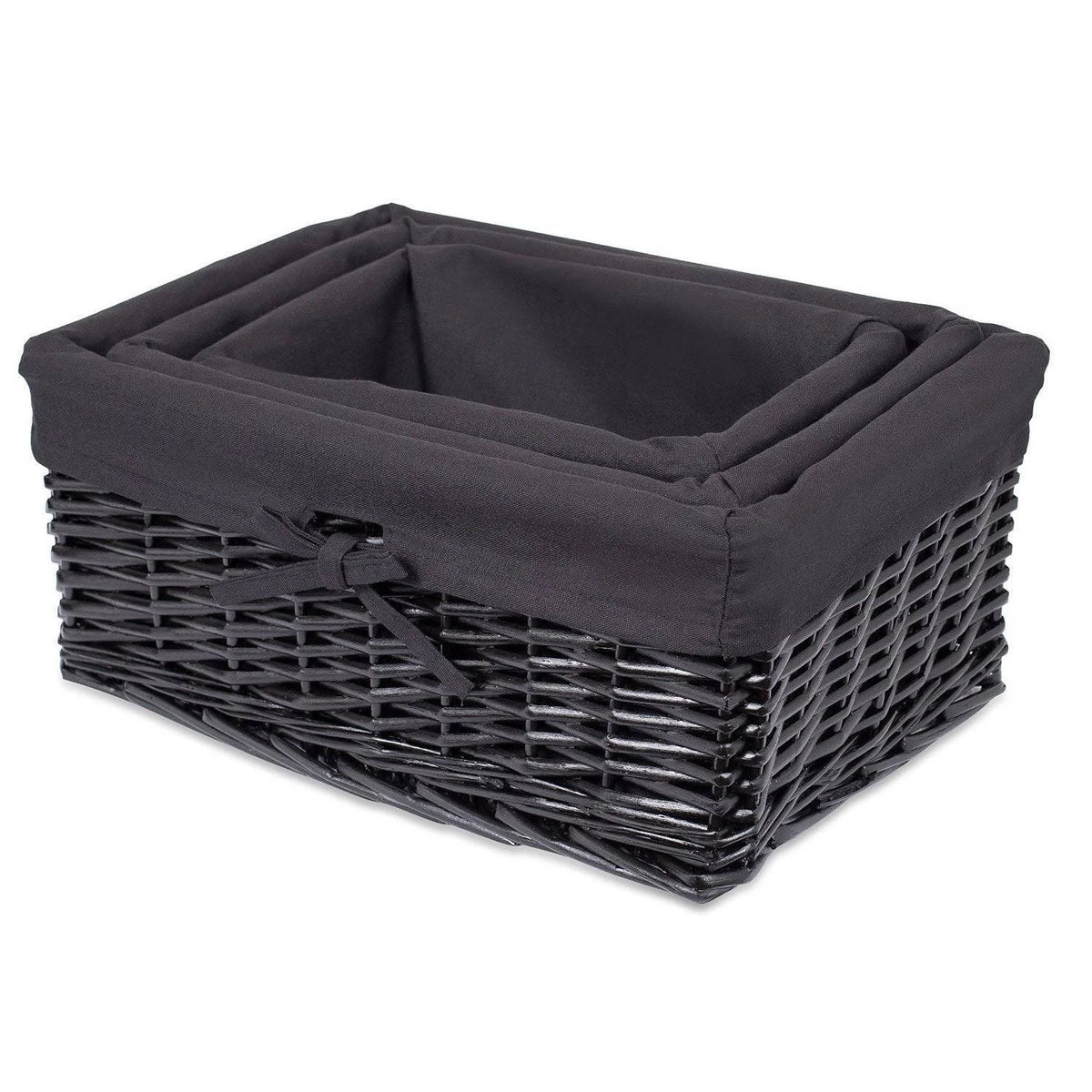 Woven Willow Baskets with Liner, Set of 5, Rectangular Storage Bins with Lids I186729