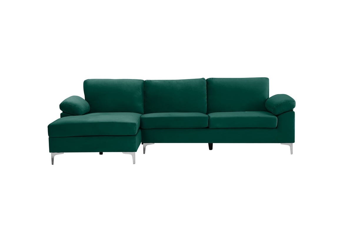 Green Velvet L-Shaped Sectional Sleeper Sofa U869