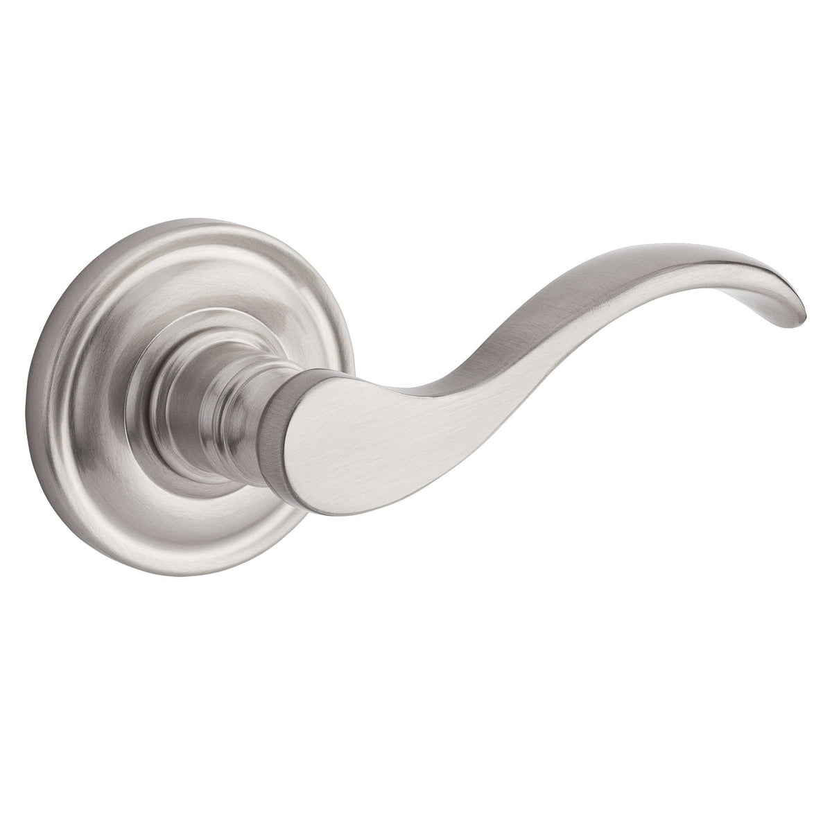 Satin Nickel Curve Privacy Lever with Traditional Round Rose A17626