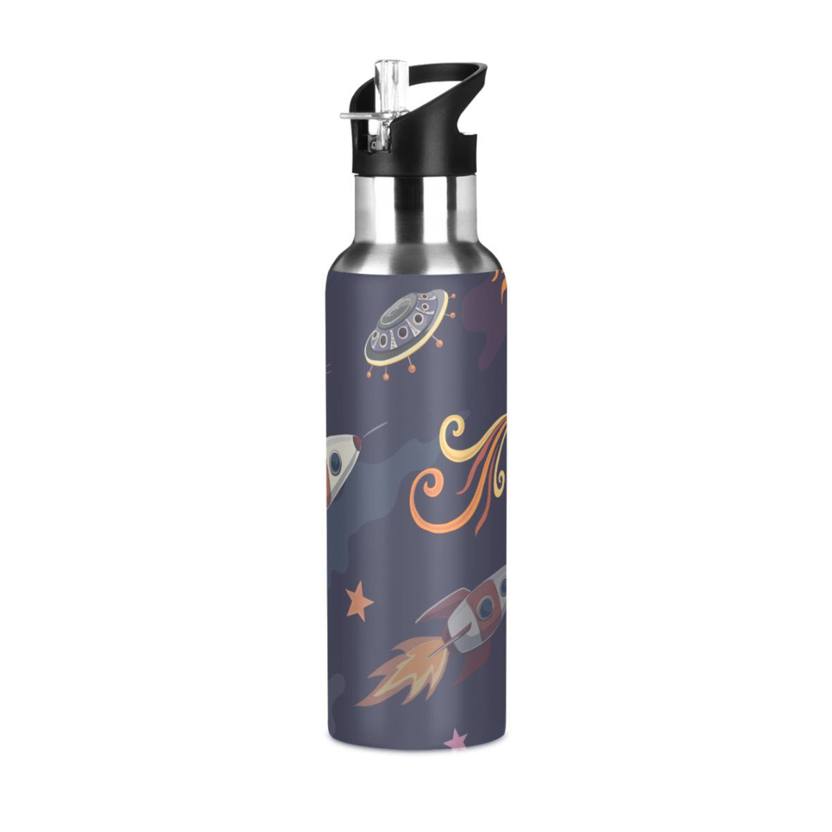 Stainless Steel Insulated Thermos Vacuum Flask Water Bottle with Straw Lid O5381
