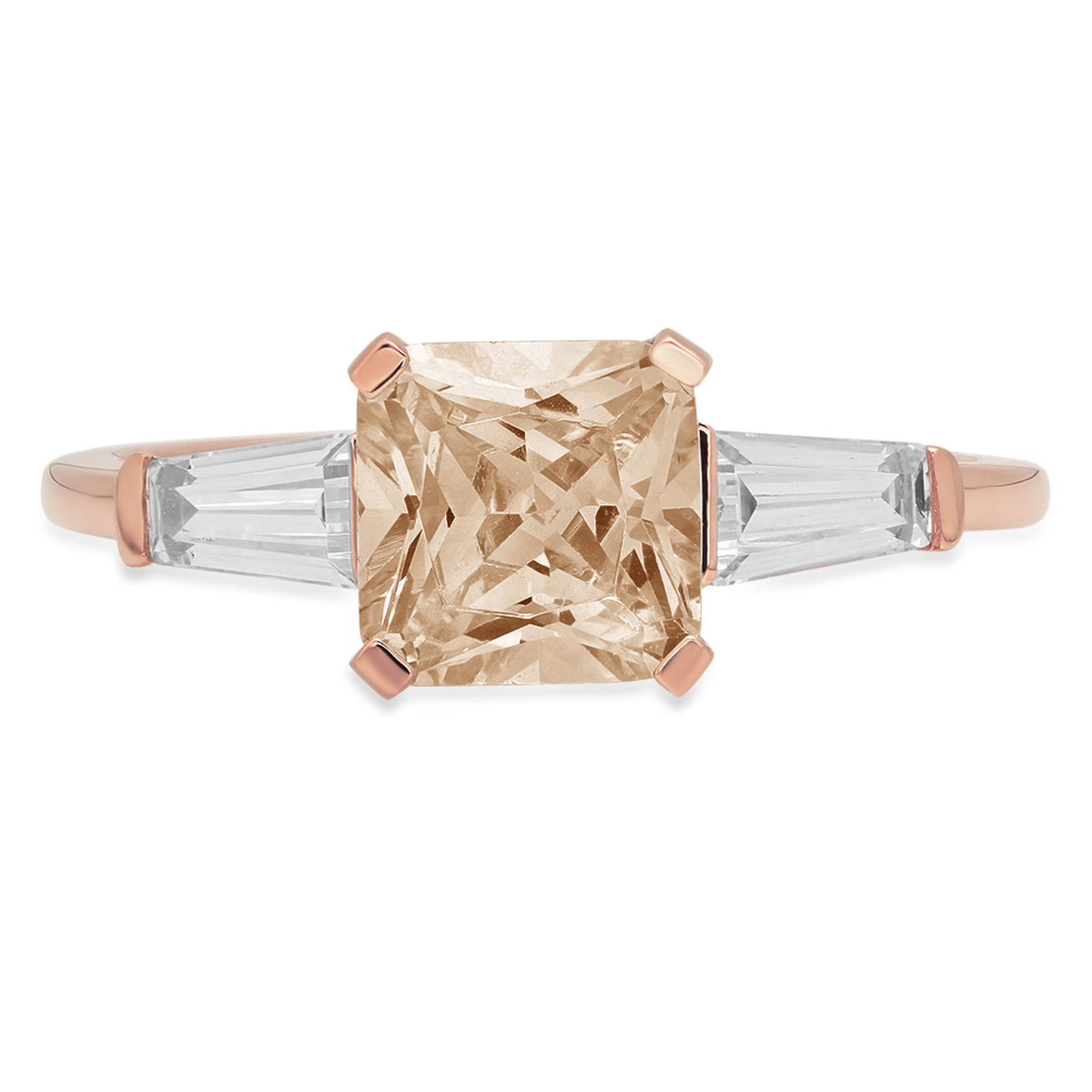 Champagne Simulated Diamond 3 Stone Ring P908