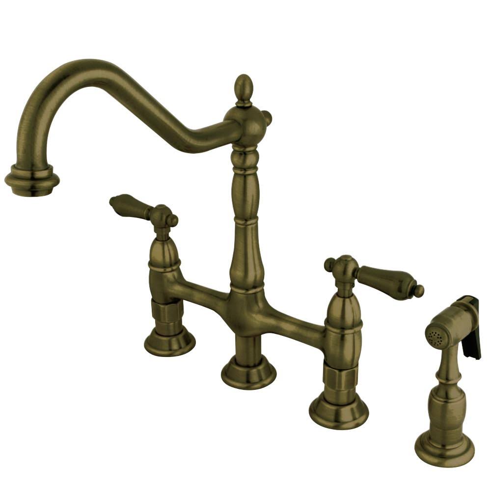 Satin Nickel Kitchen Bridge Faucet with Brass Sprayer B401527