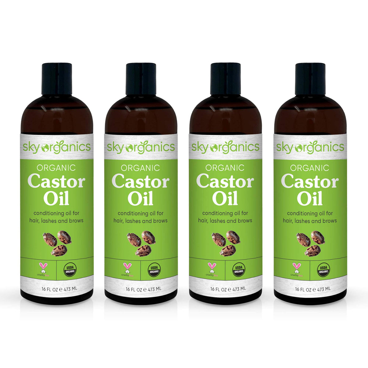 16oz x 4 Pack 100% Pure Hexane-Free Cold-Pressed Castor Oil Y70553