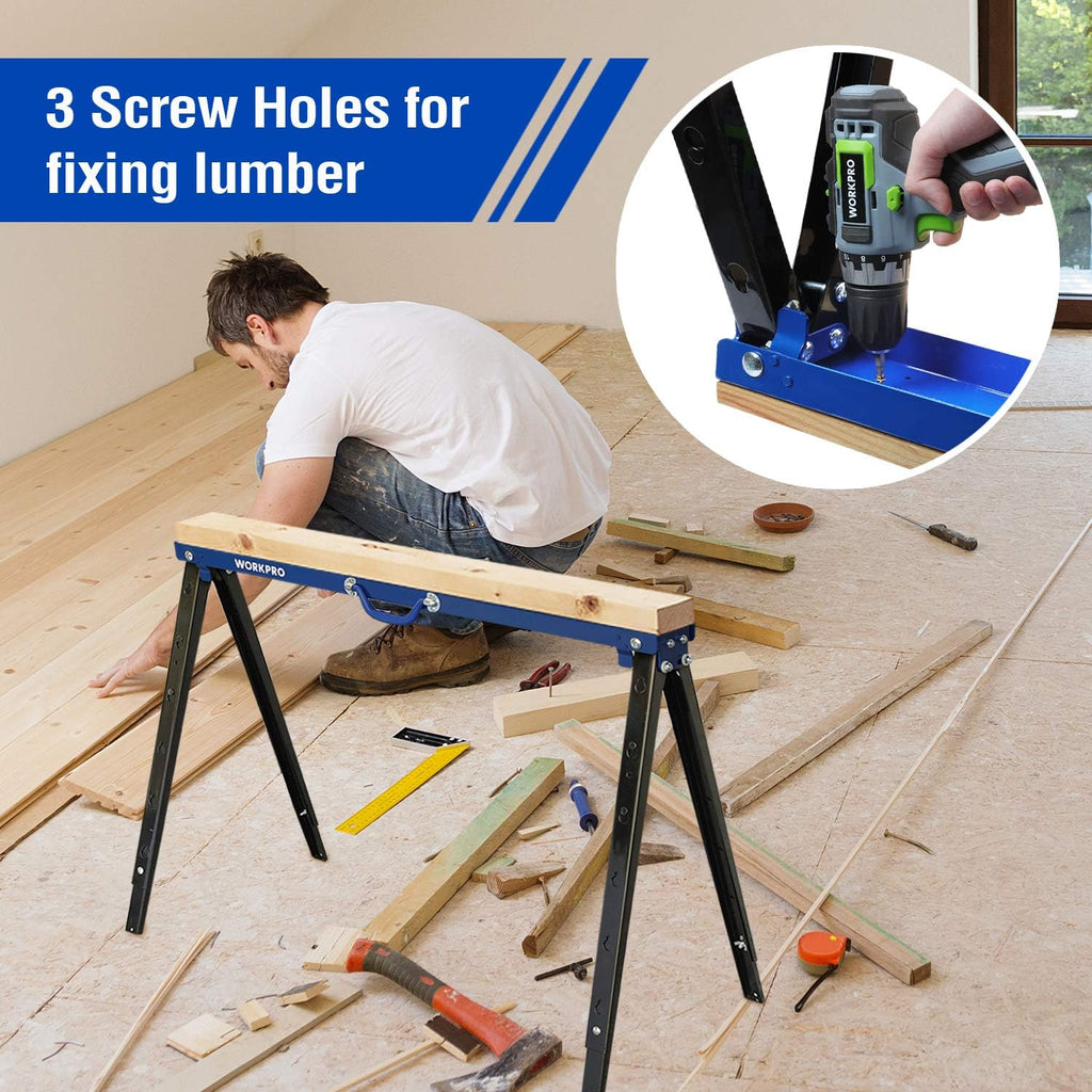 Portable Folding Sawhorse, 1000 lb. Weight Capacity, 2 Pack H657459