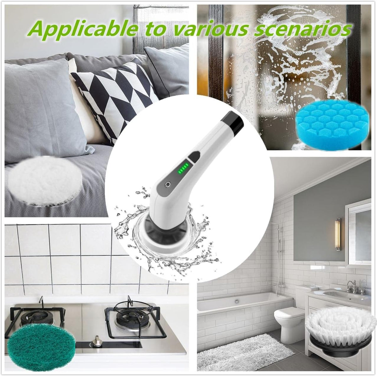 Electric Spin Scrubber Rechargeable Cordless 7 in 1 Handle Scrubber O836509