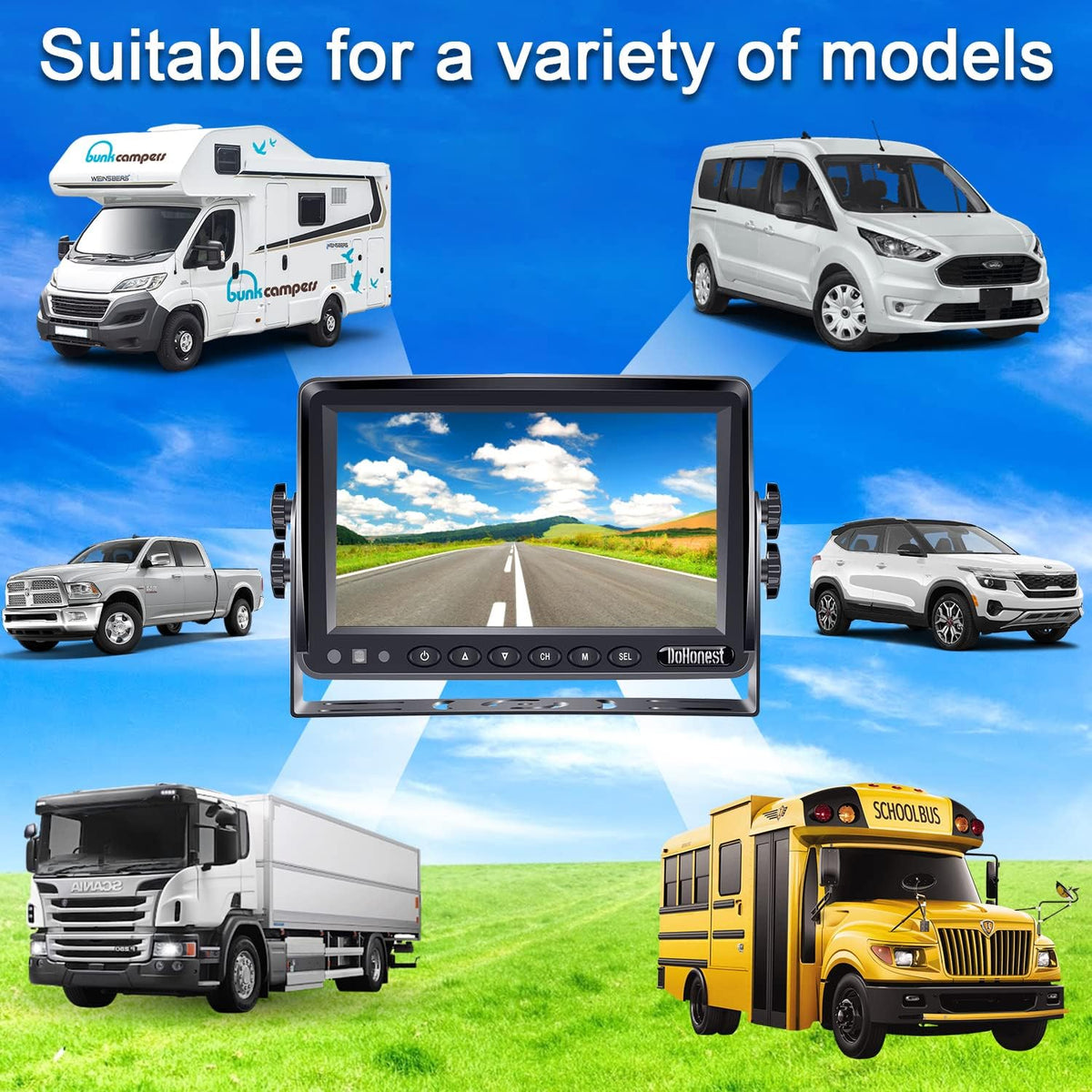 HD 1080P 2 Wired Rear View Camera with 7'' LCD Monitor J363721