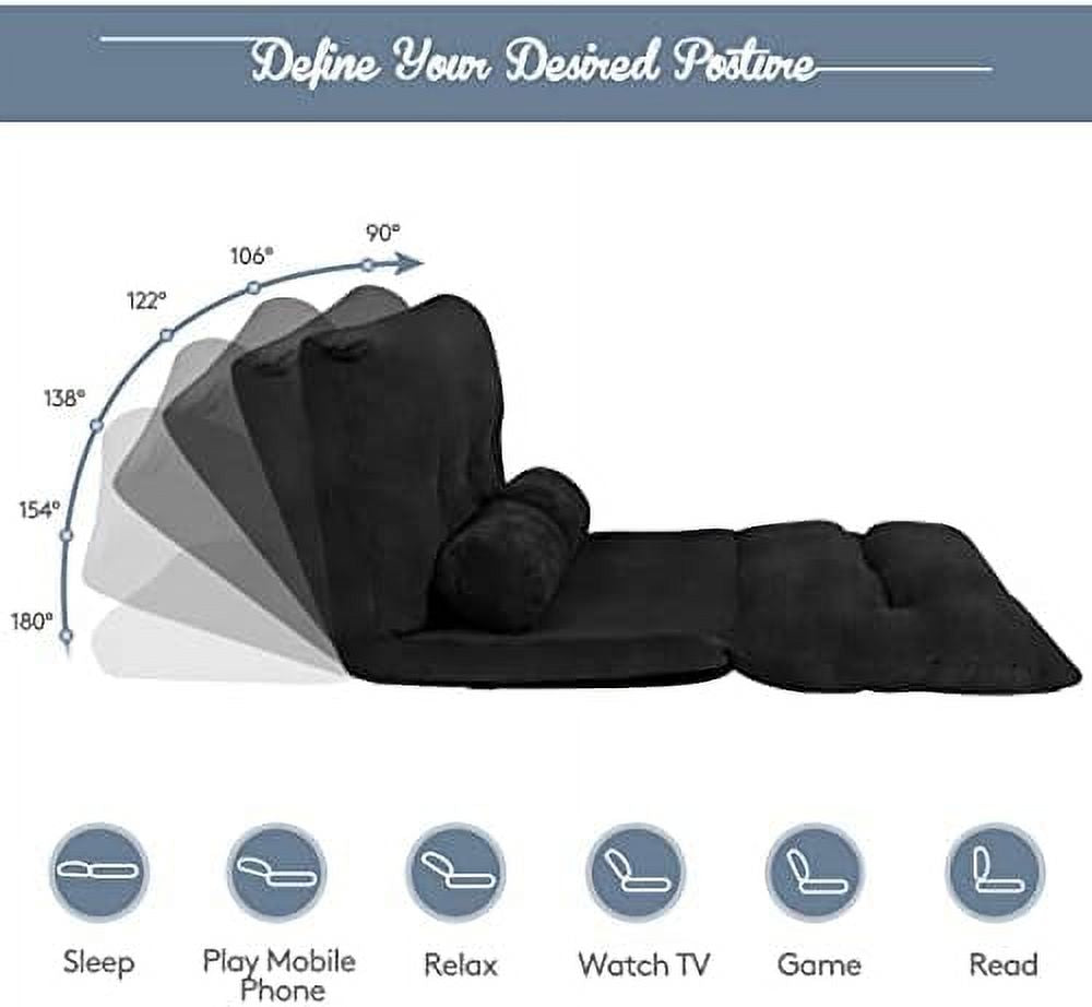 Beige 6-Position Adjustable Suede Floor Sofa Sleeper Bed I777473