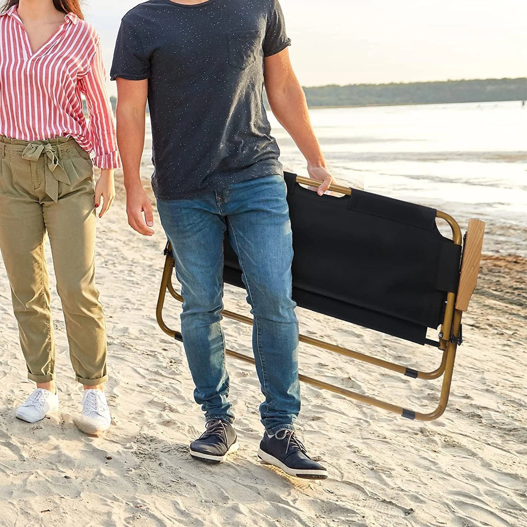 Black 2-Person Outdoor Folding Loveseat Chair F7526