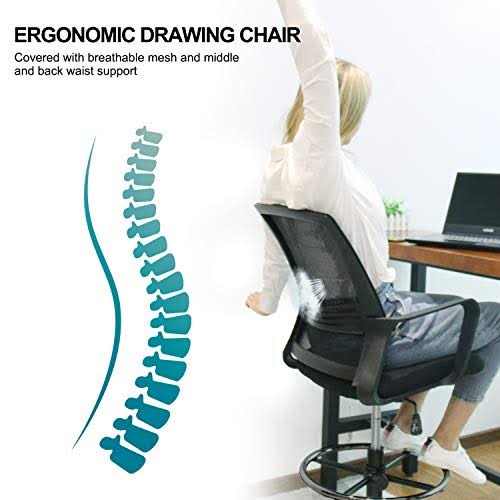 Adjustable Rolling Swivel Drafting Chair Stool with Foot Ring T540896