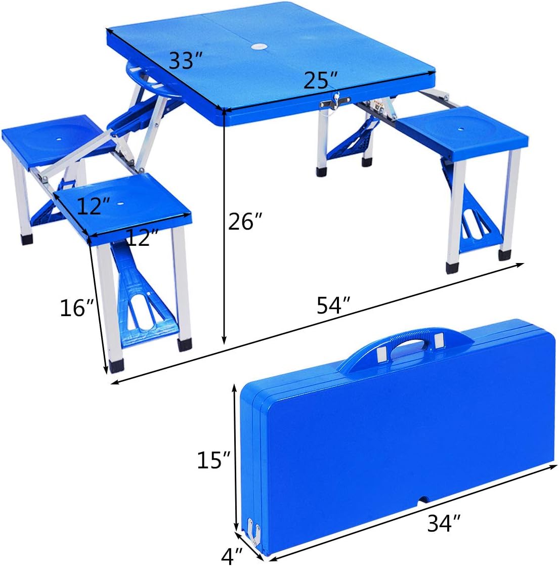 Blue Aluminum Frame Folding Picnic Table with 4 Stools C806