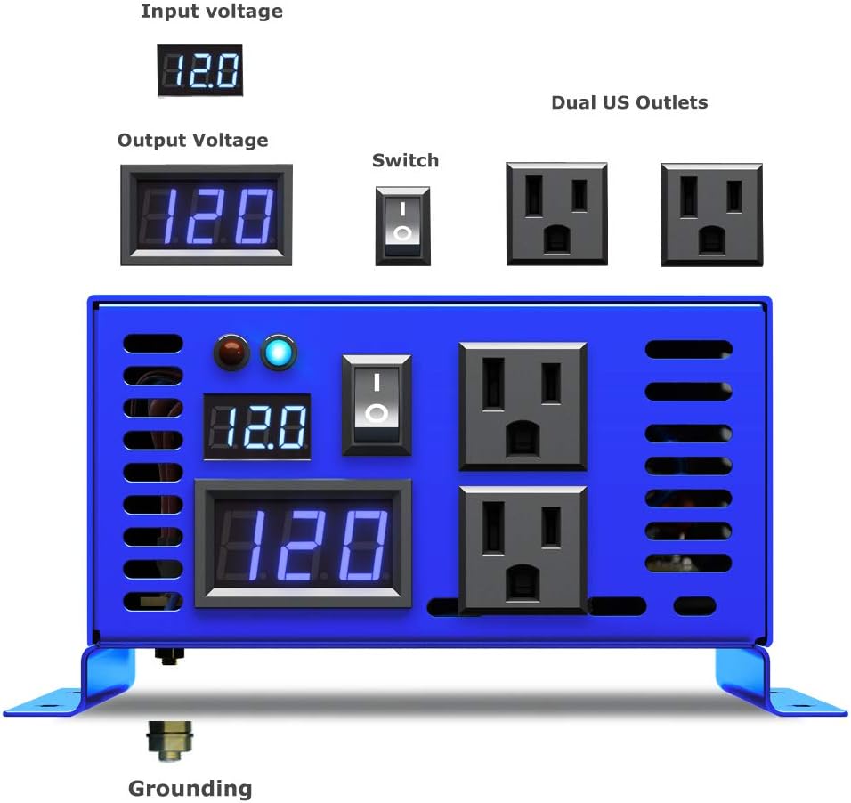600W Pure Sine Wave Inverter 12v to 110v 120v DC to AC Dual US Plug F412286