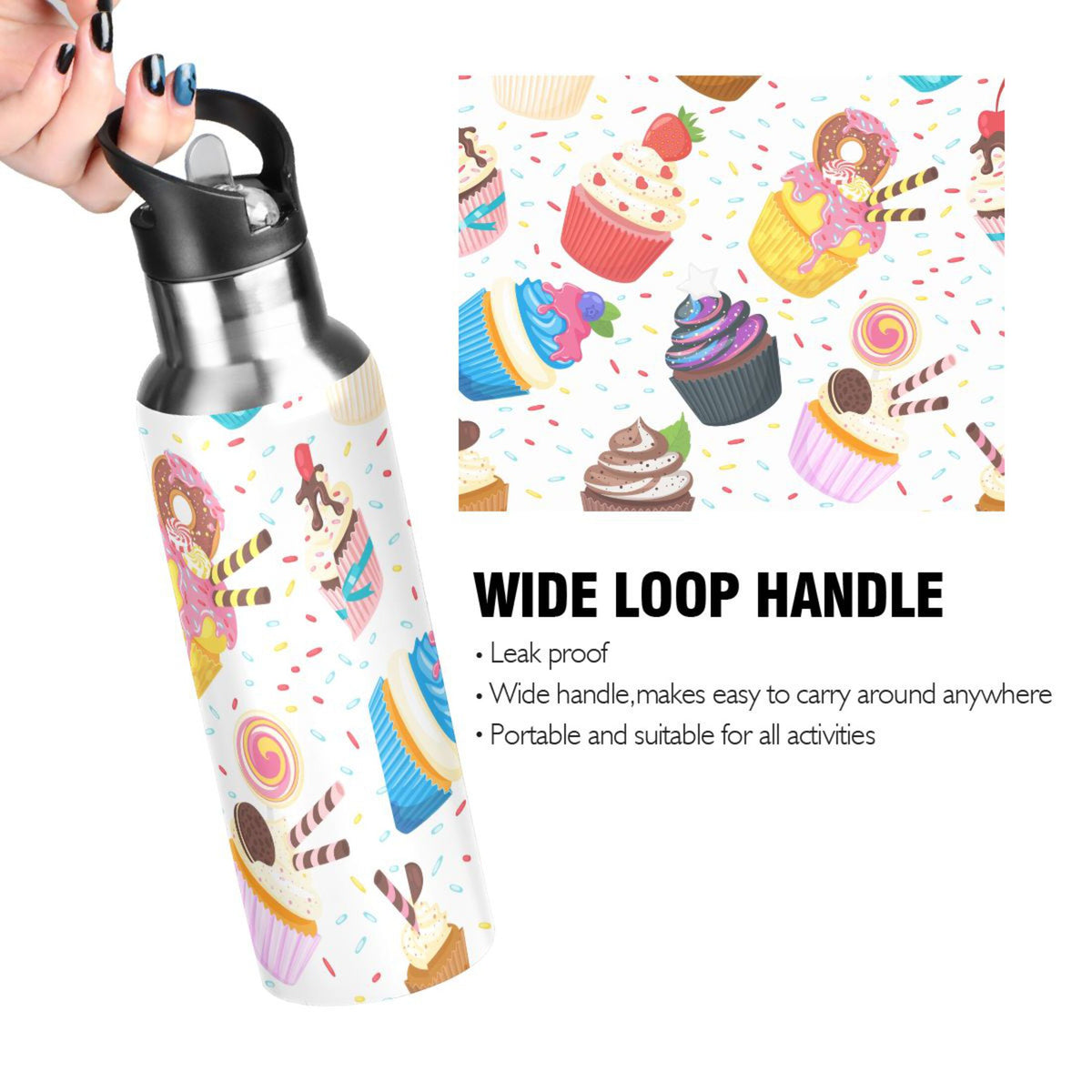 Stainless Steel Insulated Thermos Vacuum Flask Water Bottle with Straw Lid O6786