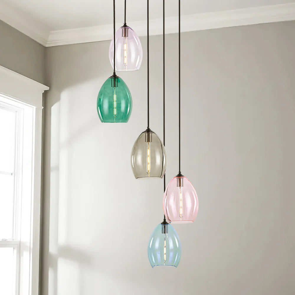 5-Light Tinted Glass Teardrop Pendant V2629