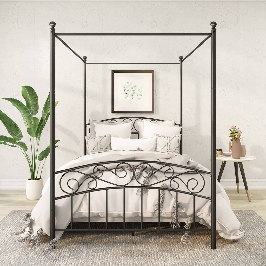 Full Size Metal Canopy Bed Frame Black J546