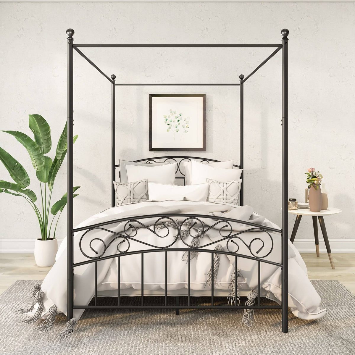 Full Size Metal Canopy Bed Frame Black J546