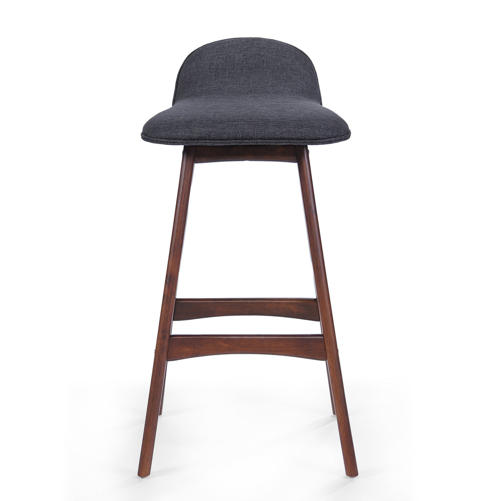 Upholstered Barstools Set of 2, Charcoal and Natural Walnut J63445