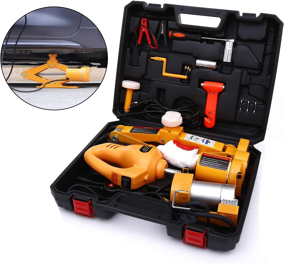 Electric Car Jack Kit 12V 3 Ton with Impact Wrench and Tire Pump L3772