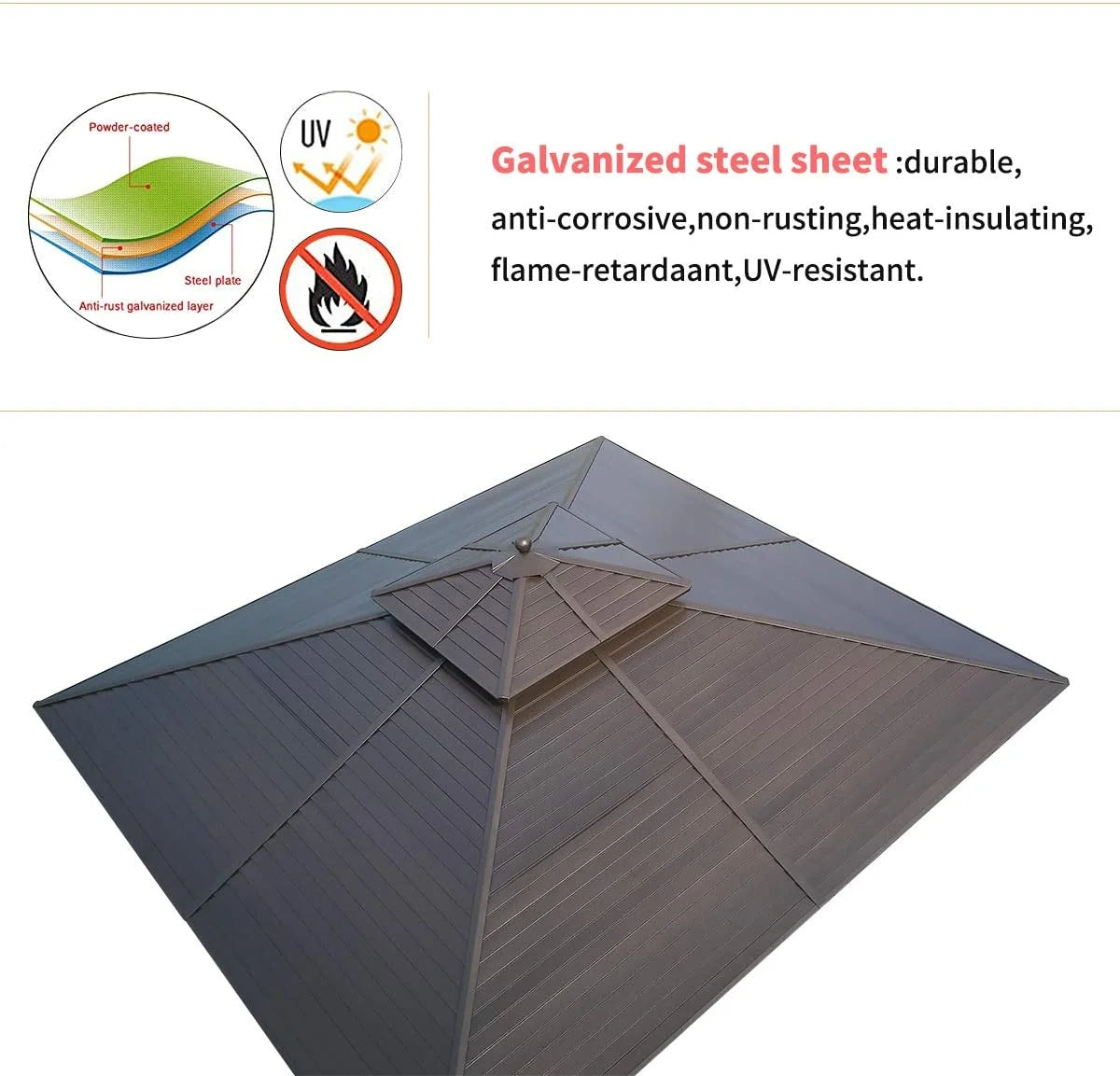 12' x 12' Hardtop Galvanized Steel Gazebo with Aluminum Frame and Netting and Curtains N226125
