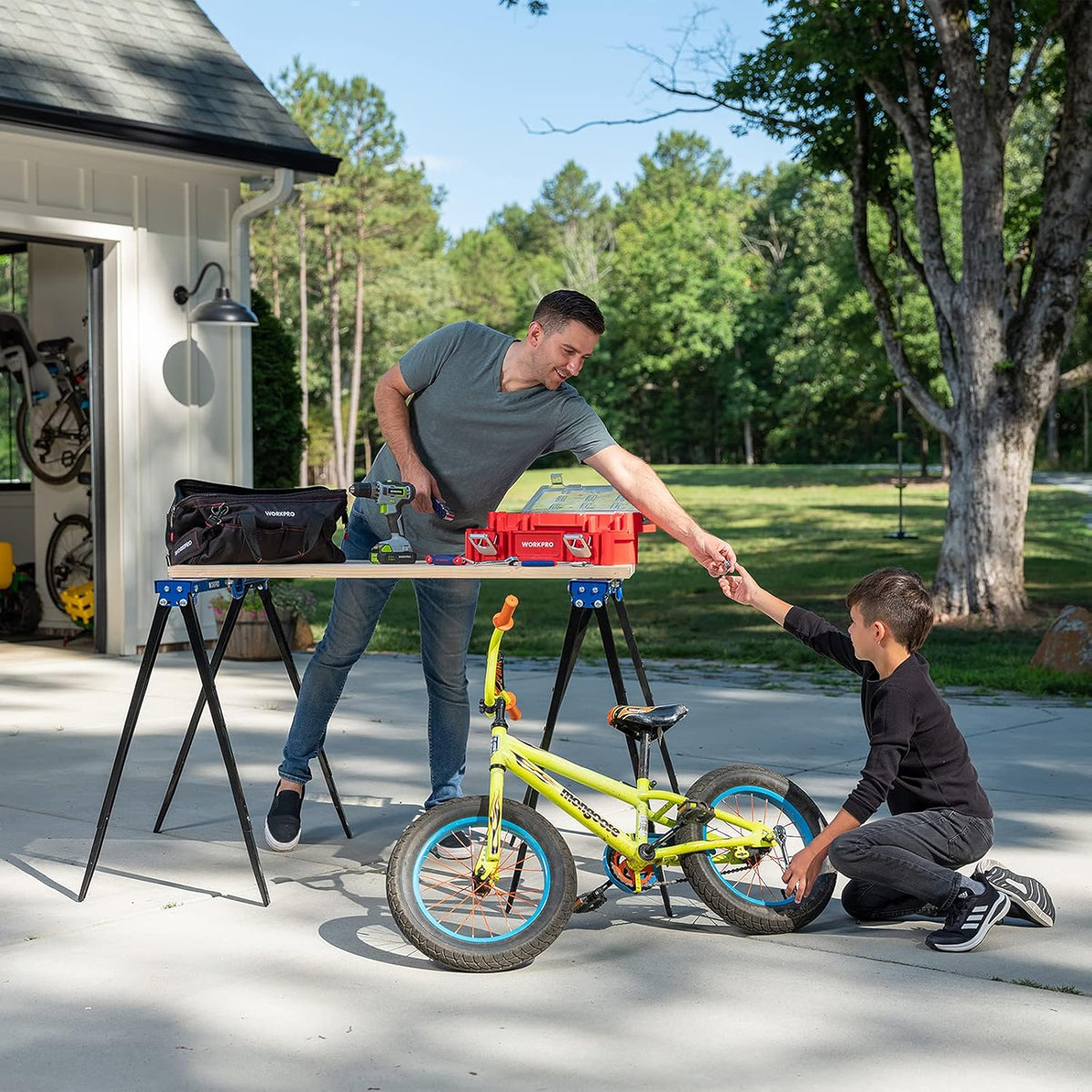 Portable Folding Sawhorse, 1000 lb. Weight Capacity, 2 Pack H657459