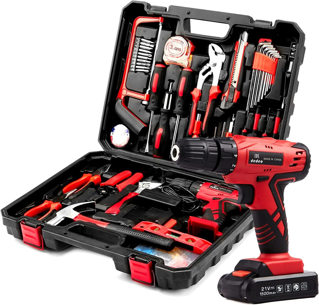 110Pcs Cordless Hammer Drill Tool Kit with 21V Li-Ion Battery & Charger C988726
