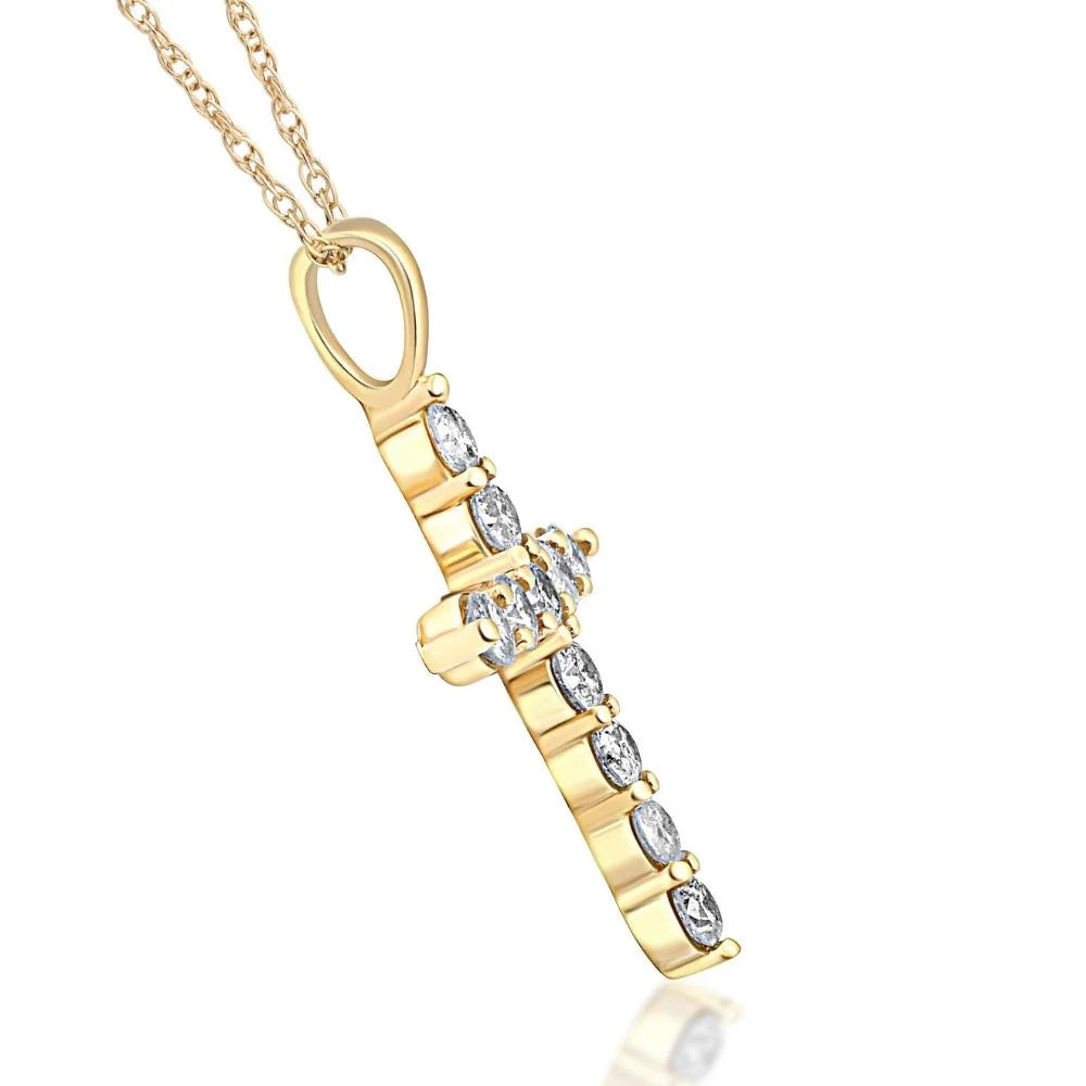 14K Yellow Gold Diamond Cross Pendant Necklace G70588