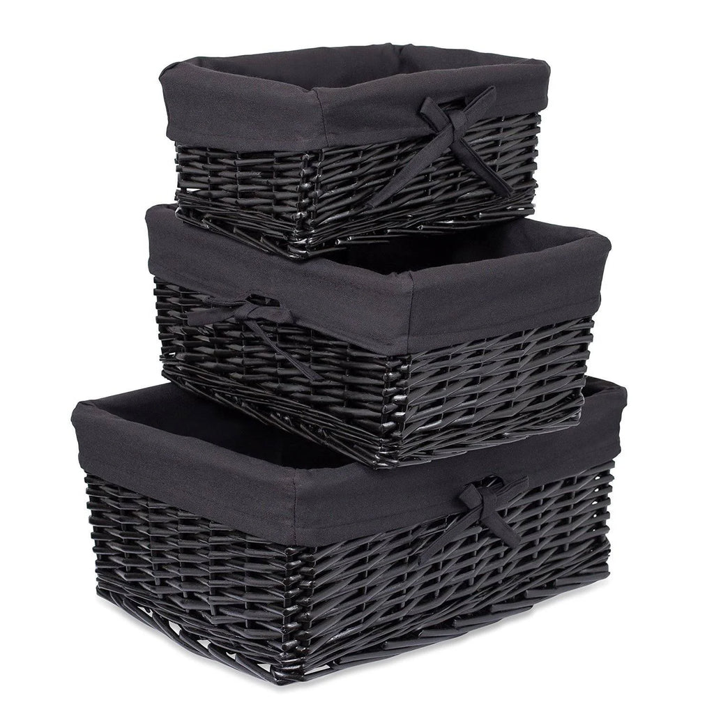 Woven Willow Baskets with Liner, Set of 5, Rectangular Storage Bins with Lids I186729