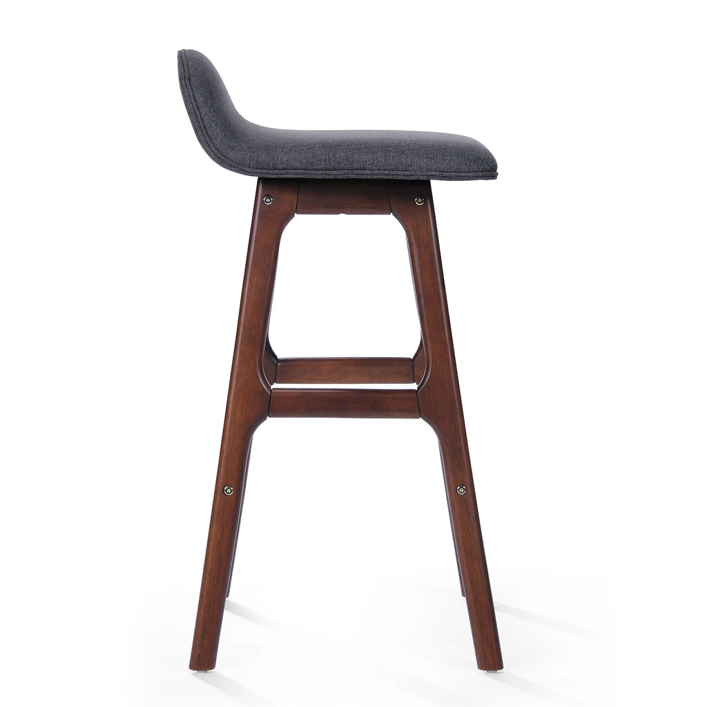 Upholstered Barstools Set of 2, Charcoal and Natural Walnut J63445