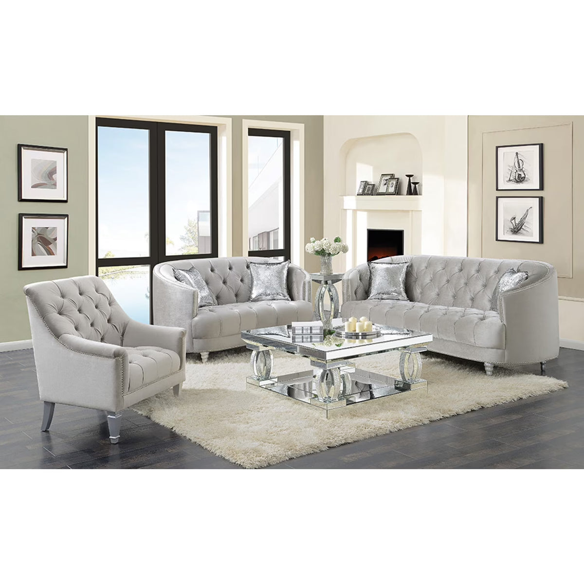 2-piece Tufted Living Room Set Grey X3018