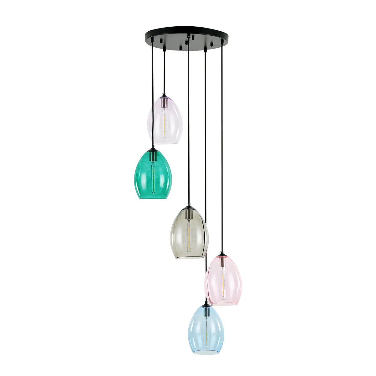 5-Light Tinted Glass Teardrop Pendant V2629