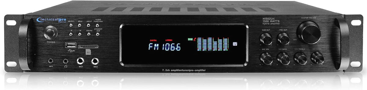 1500 Watt Bluetooth Stereo Amplifier with USB and SD Inputs B4396