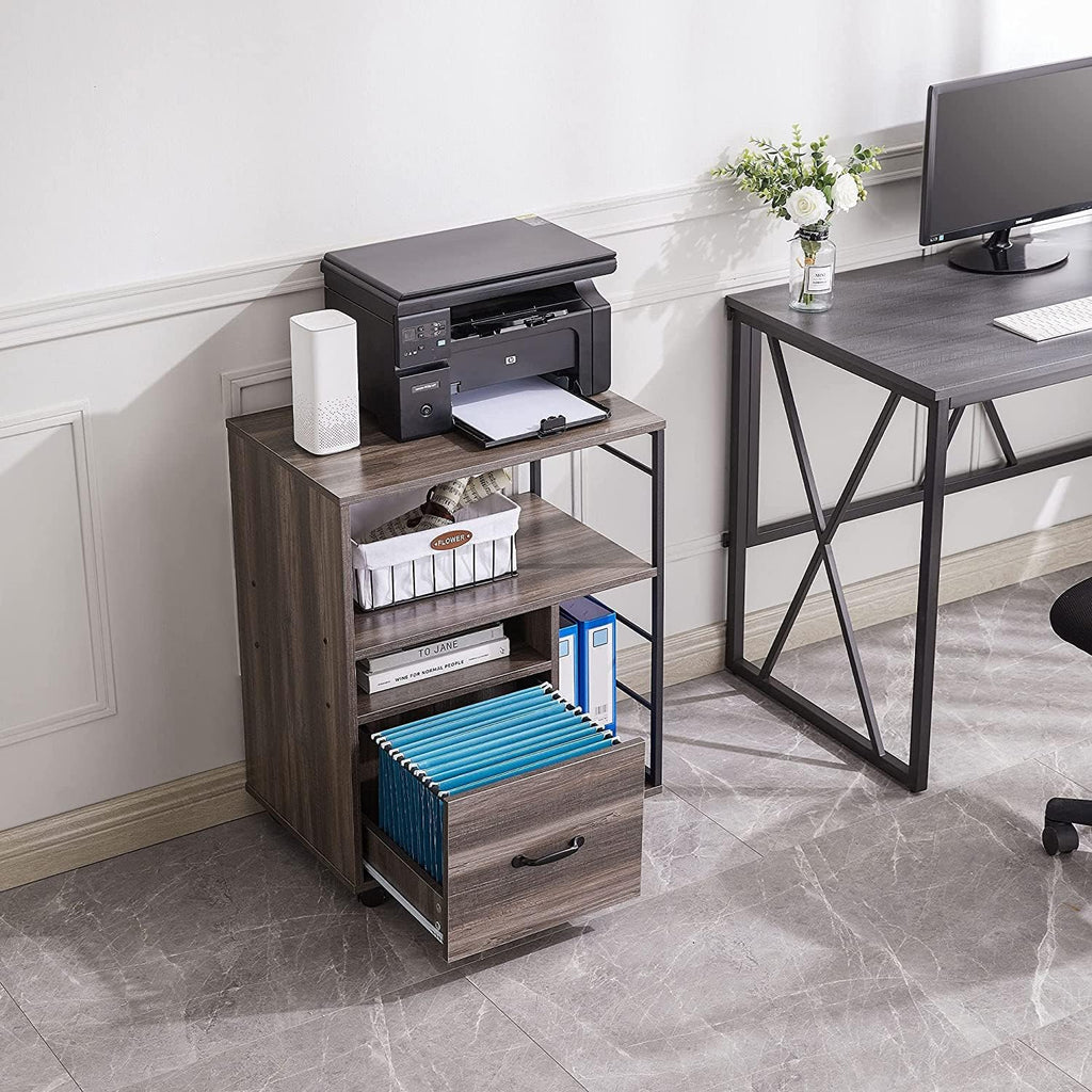 Retro Grey Mobile File Cabinet with Drawer R7484