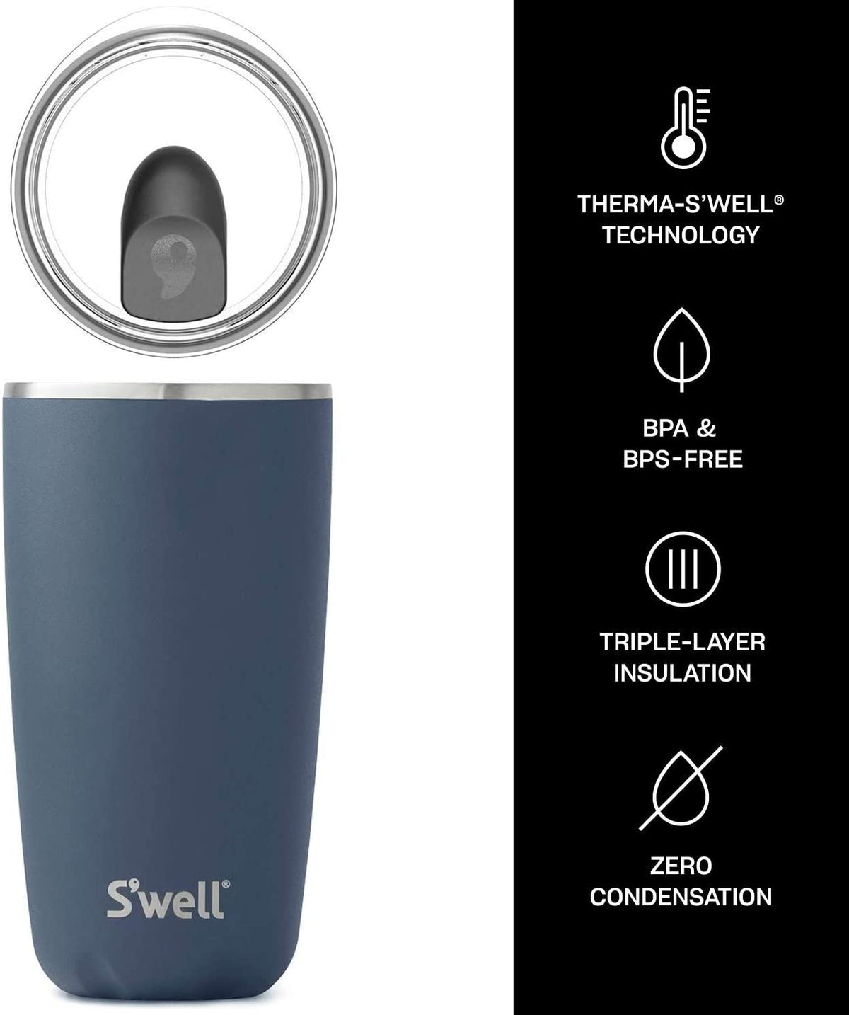 Stainless Steel Tumbler with Slide-Open Lid, 18 Fl Oz, Vacuum-Insulated Water Bottle M72517