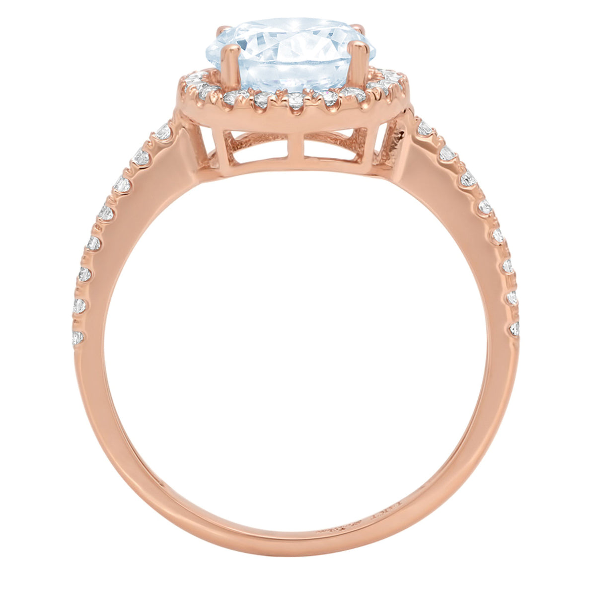 1.86ct Round Cut Blue Simulated Diamond 18k Rose Gold Halo Ring Size 3.75 L508659