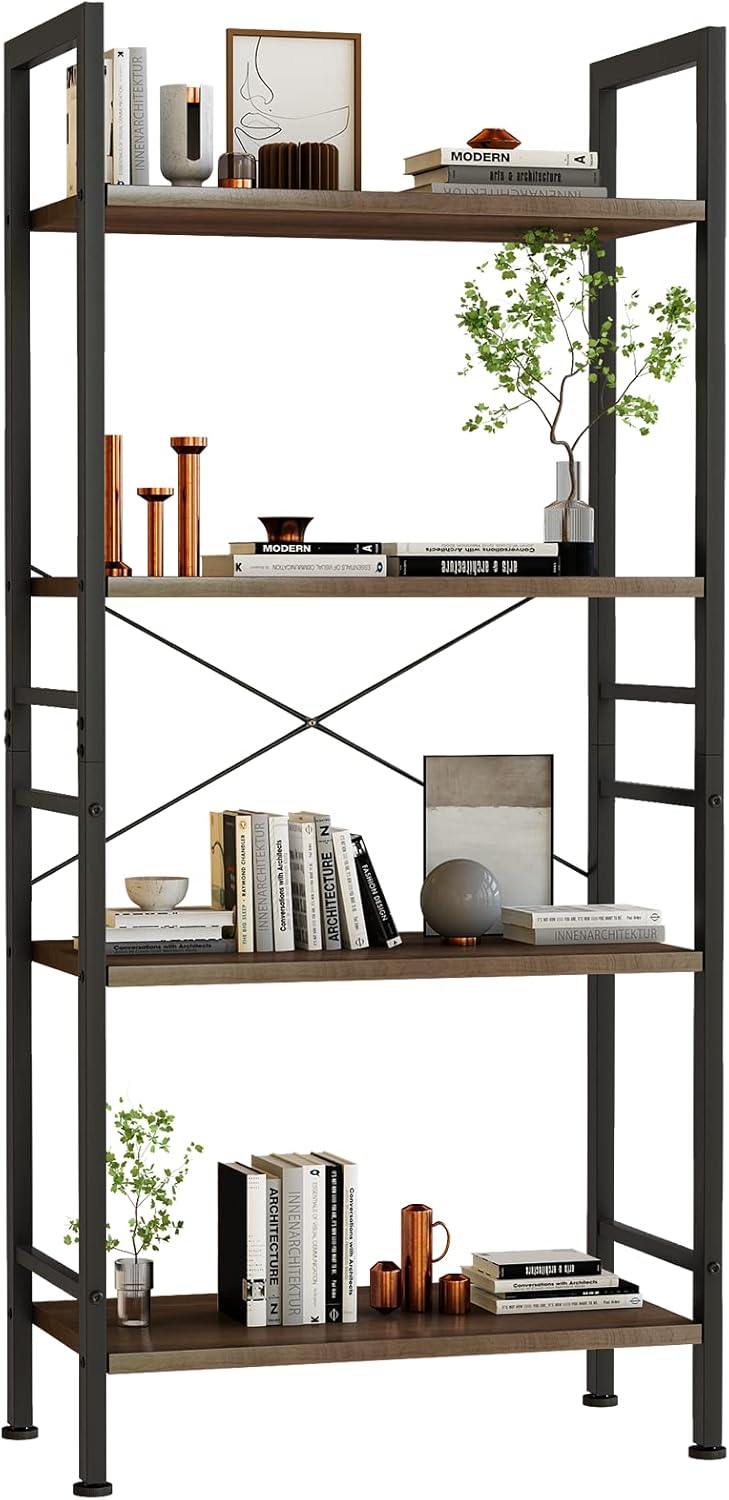5 Tier Gold + Brown Metal Frame Bookshelf E68977