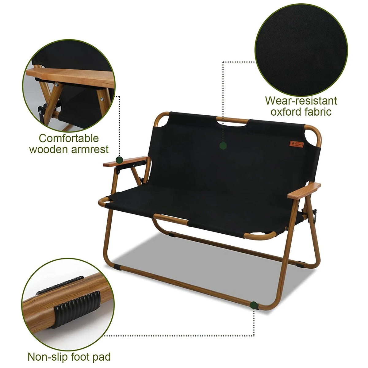 Black 2-Person Outdoor Folding Loveseat Chair F7526