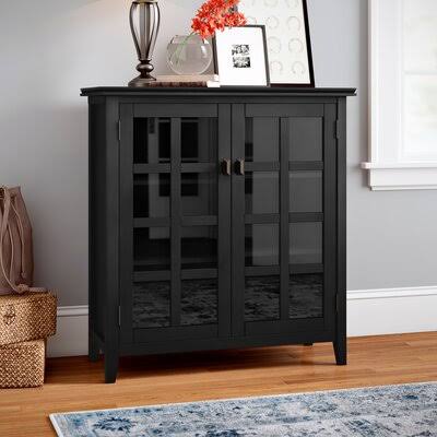 Solid Wood 2-Door Accent Cabinet Black V26711