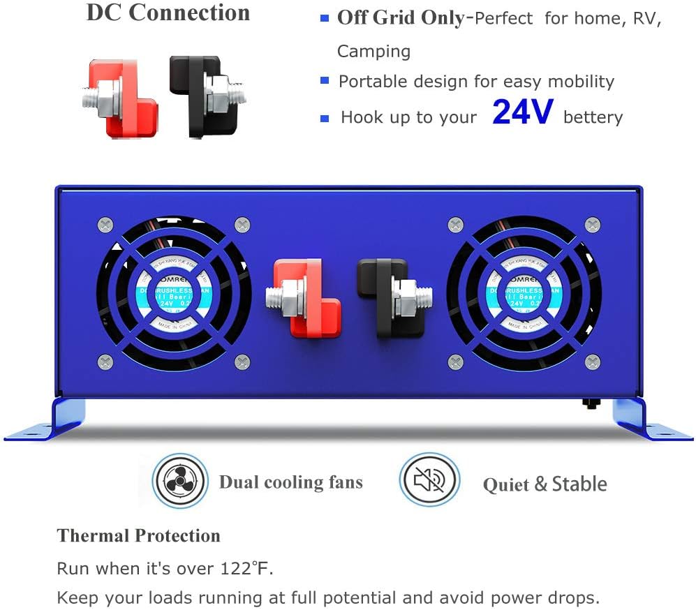 3500W Pure Sine Wave Power Inverter DC 24V to AC 110V 120V with LCD Display T501