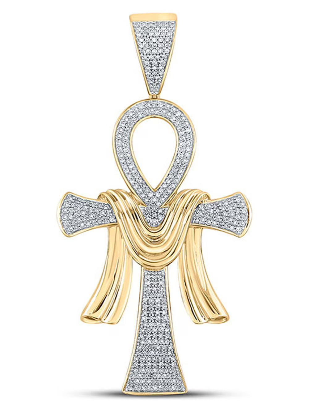 10kt Yellow Gold Mens Diamond Ankh Cross Charm Pendant W478785