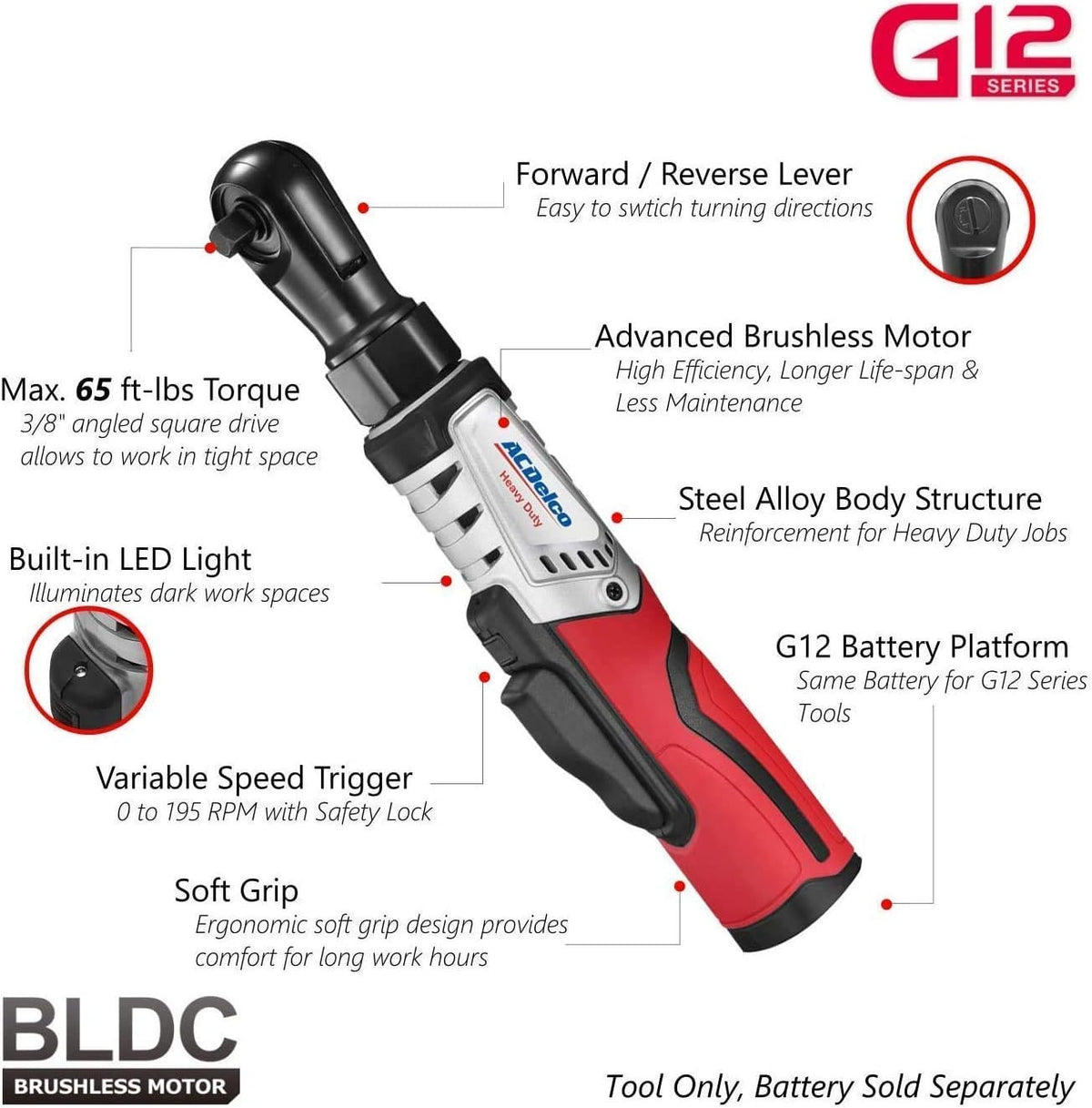 12V Cordless Li-ion 3/8” Brushless Ratchet Wrench & Impact Wrench Combo Tool Kit I44779