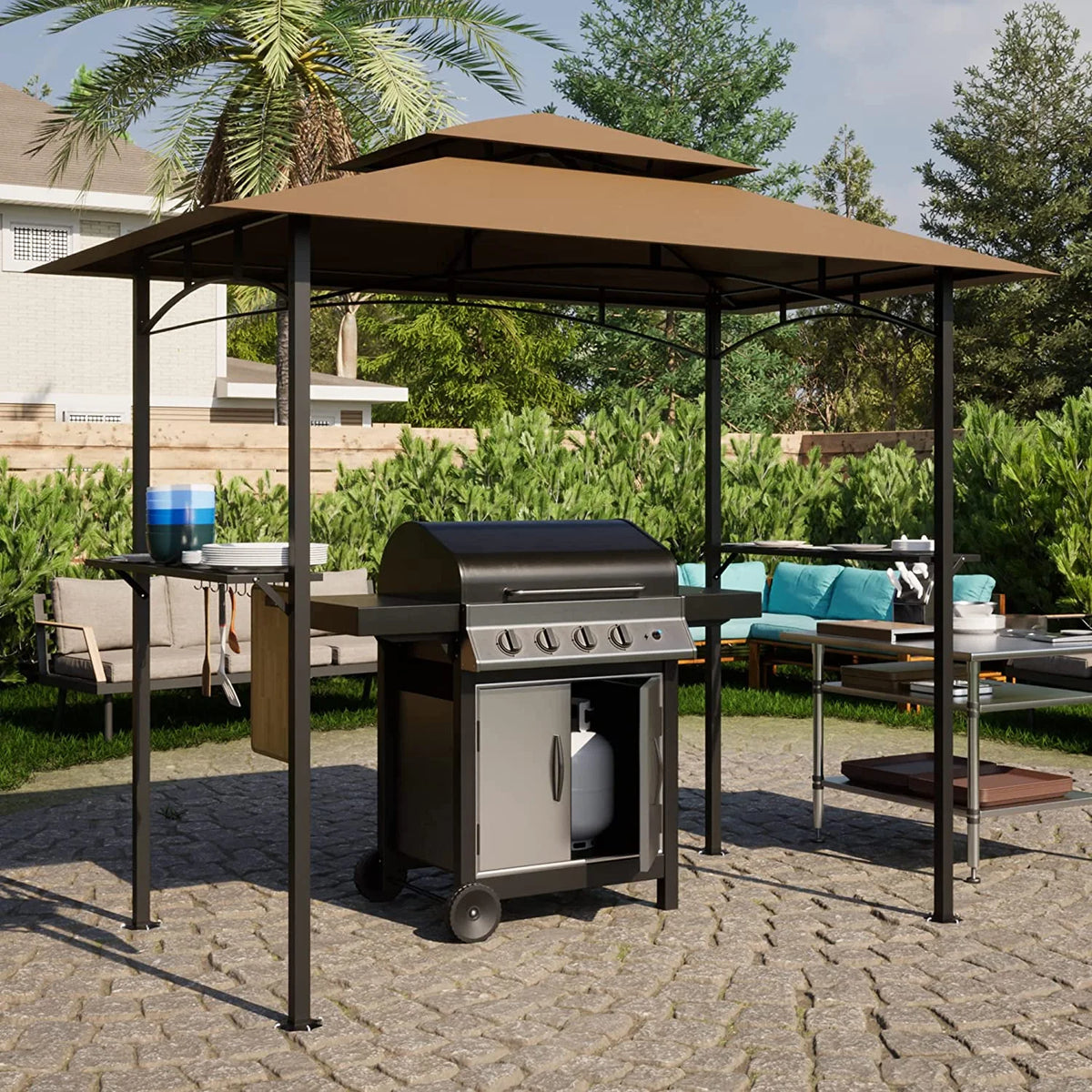 Khaki 8 x 5 FT Grill Canopy with Air Vent U3472