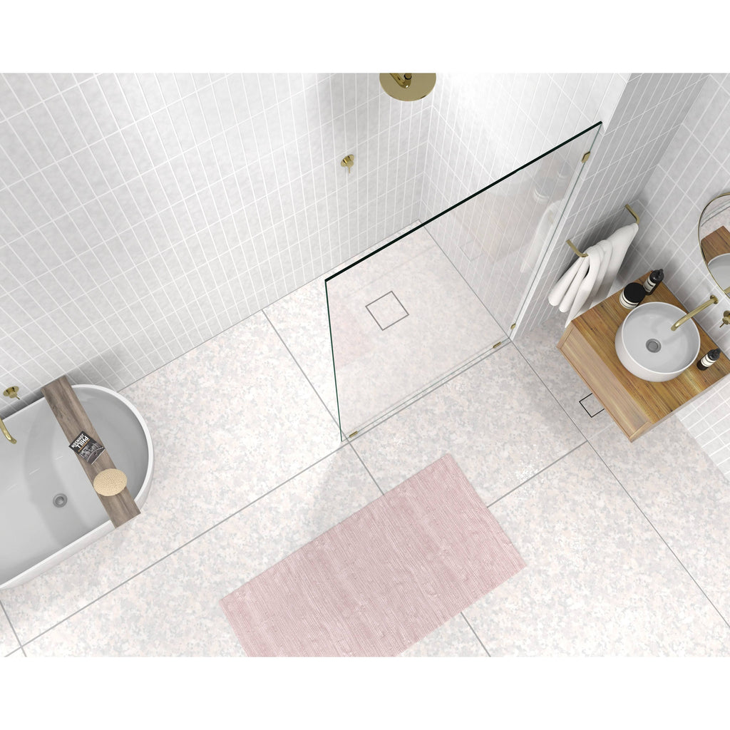 Frameless Shower Door Single Fixed Panel Satin Brass in Gold M194593