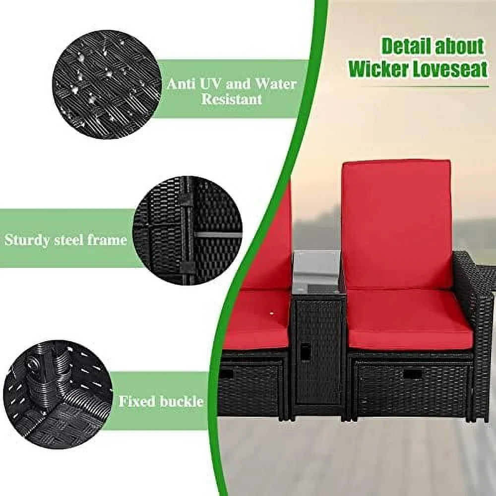 Outdoor Rattan Loveseat with Ottoman Footrest X14645