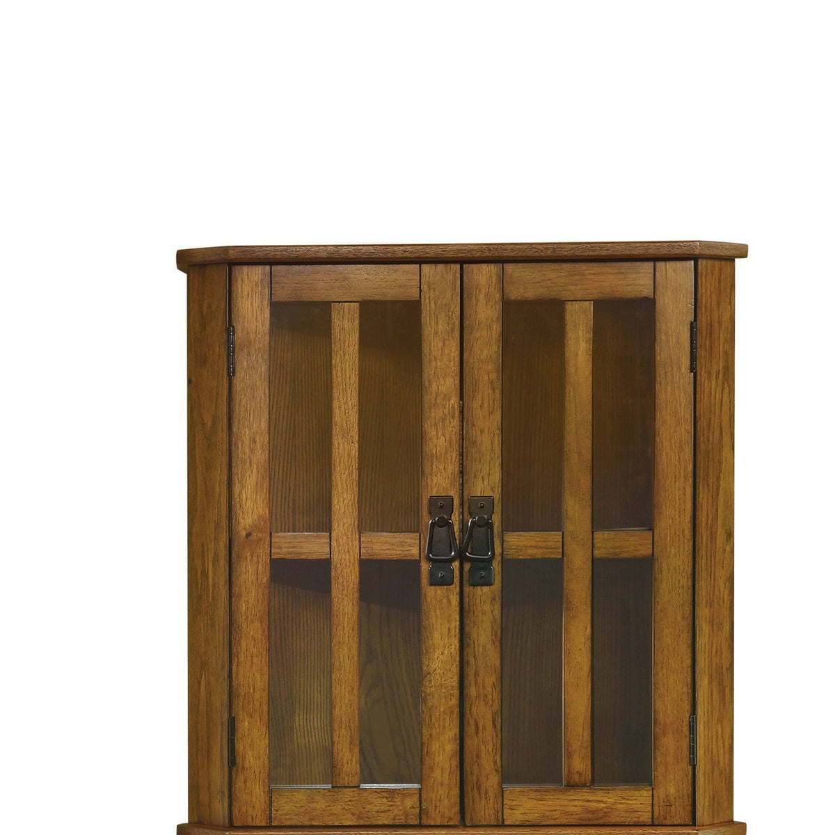 Brown Corner Curio Cabinet with Windowpane Style Door Fronts B512123
