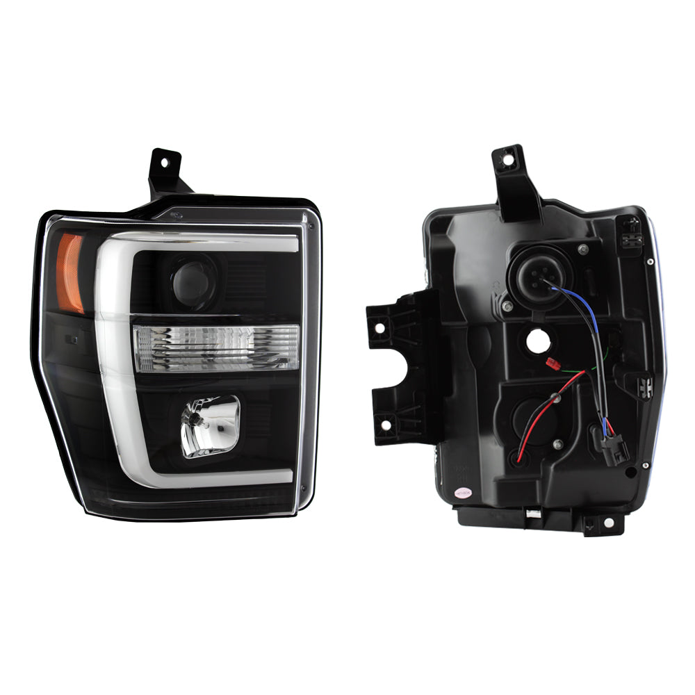 Black LED Tube Projector Headlights Pair G86745
