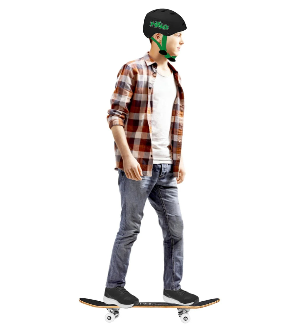 Green Terra Skateboard Combo with Double Kick-Tail Deck and 60mm Wheels, Black Skateboarding Helmet with Adjustable Sizing U56246