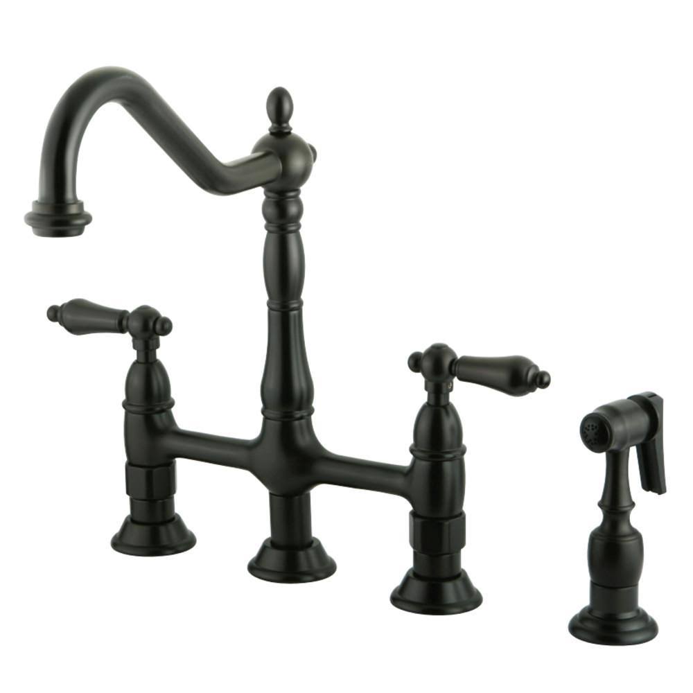 Satin Nickel Kitchen Bridge Faucet with Brass Sprayer B401527