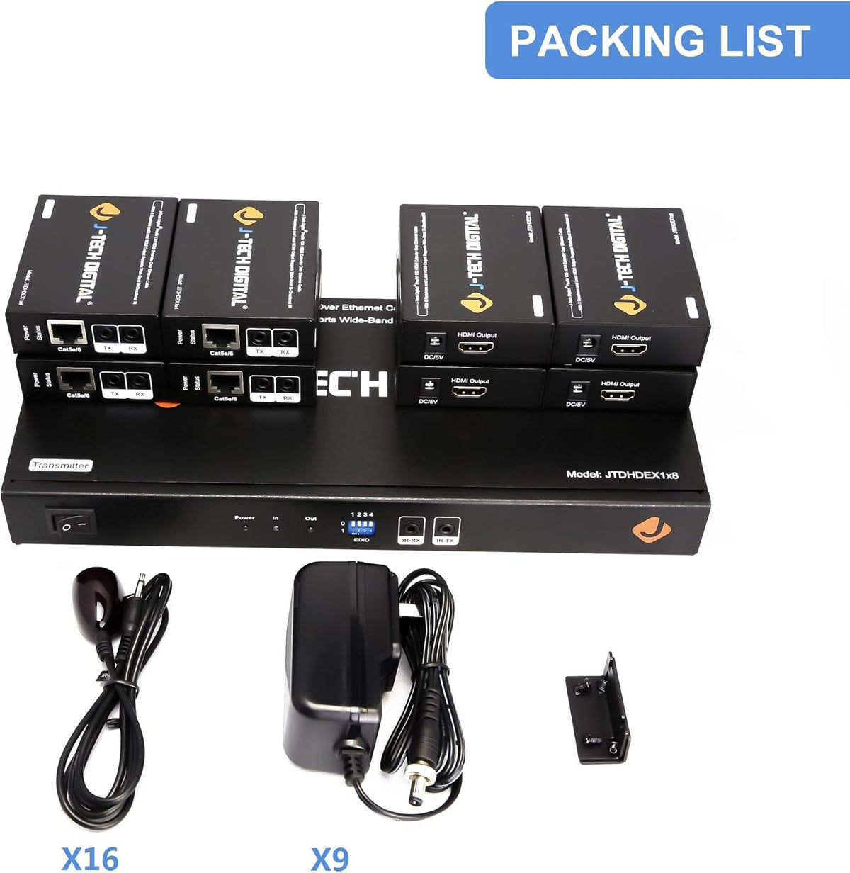 1X8 HDMI Extender Amplifier Splitter Over Ethernet Cable with Bi-Direction IR and EDID Functions I5943